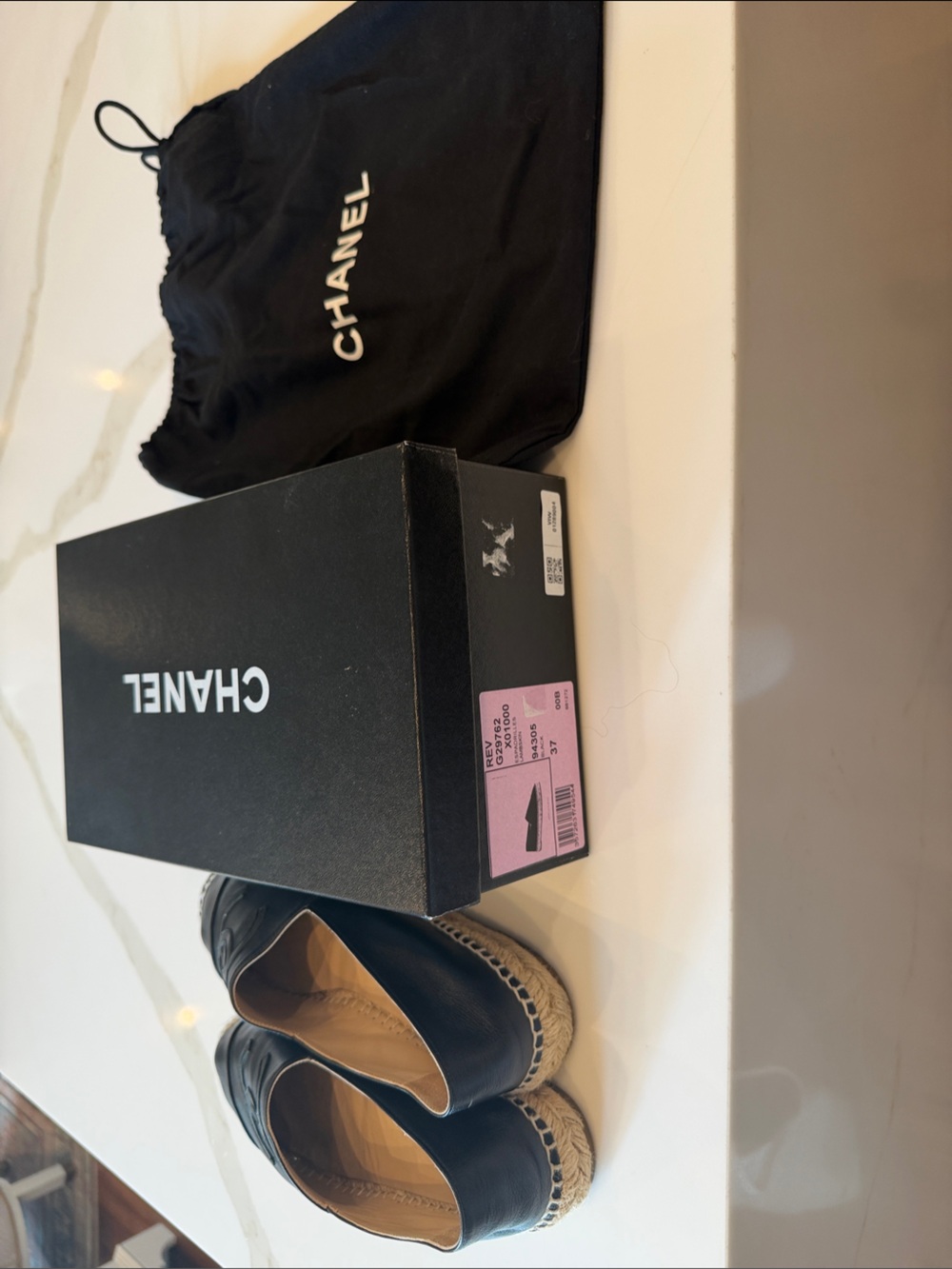 CHANEL Black Leather Espadrille Slip-Ons with CC Motif - Picture 6 of 6